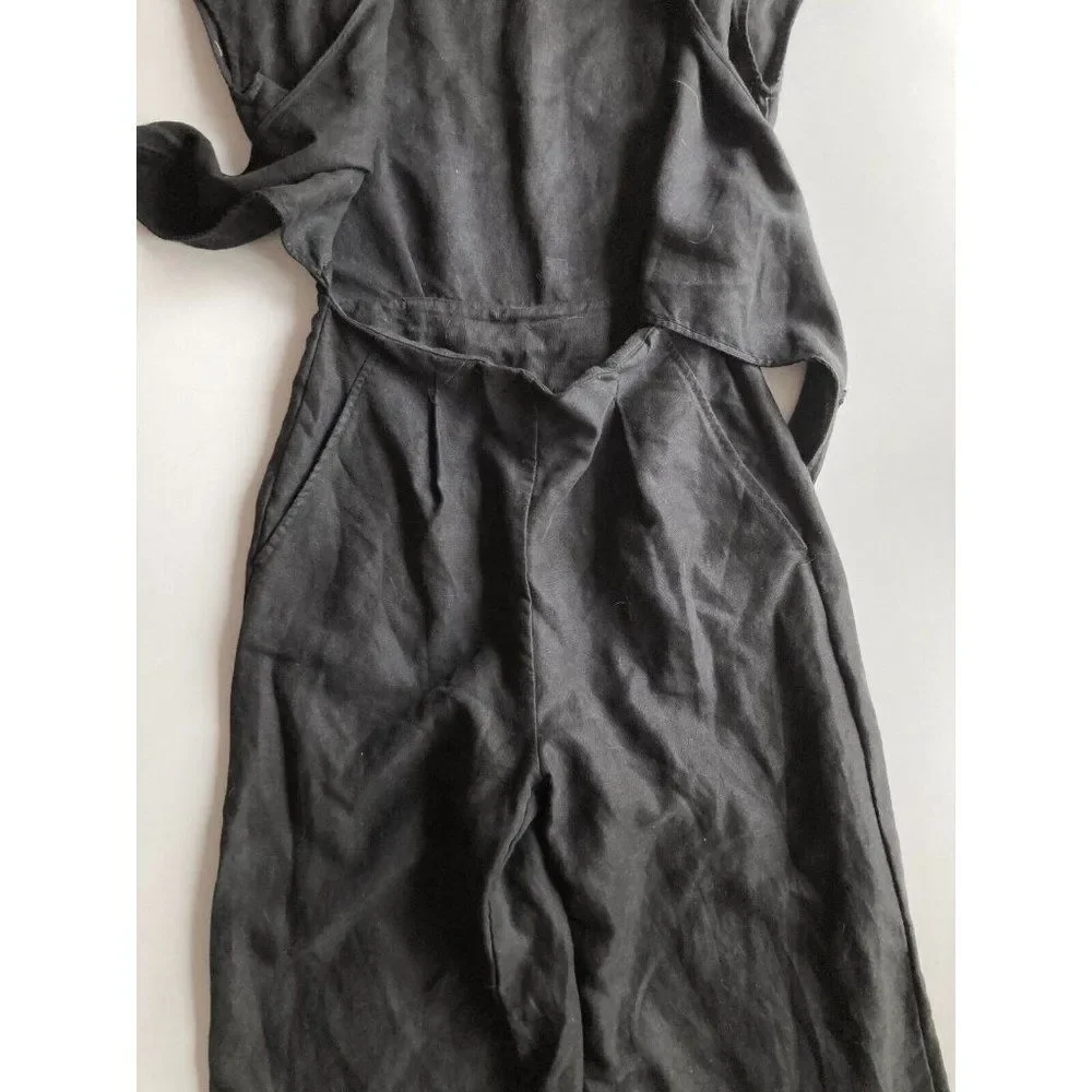 Aritzia WILFRED Brax Black Linen Lyocell Cut-Out Wrap Wide Leg Jumpsuit, Size 6 - Picture 10 of 13